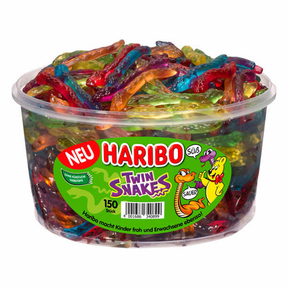 Haribo Twin Snakes, 3er Set, Gummibärchen, Weingummi, Fruchtgummi, 150 Stück, Dose, 1200 g