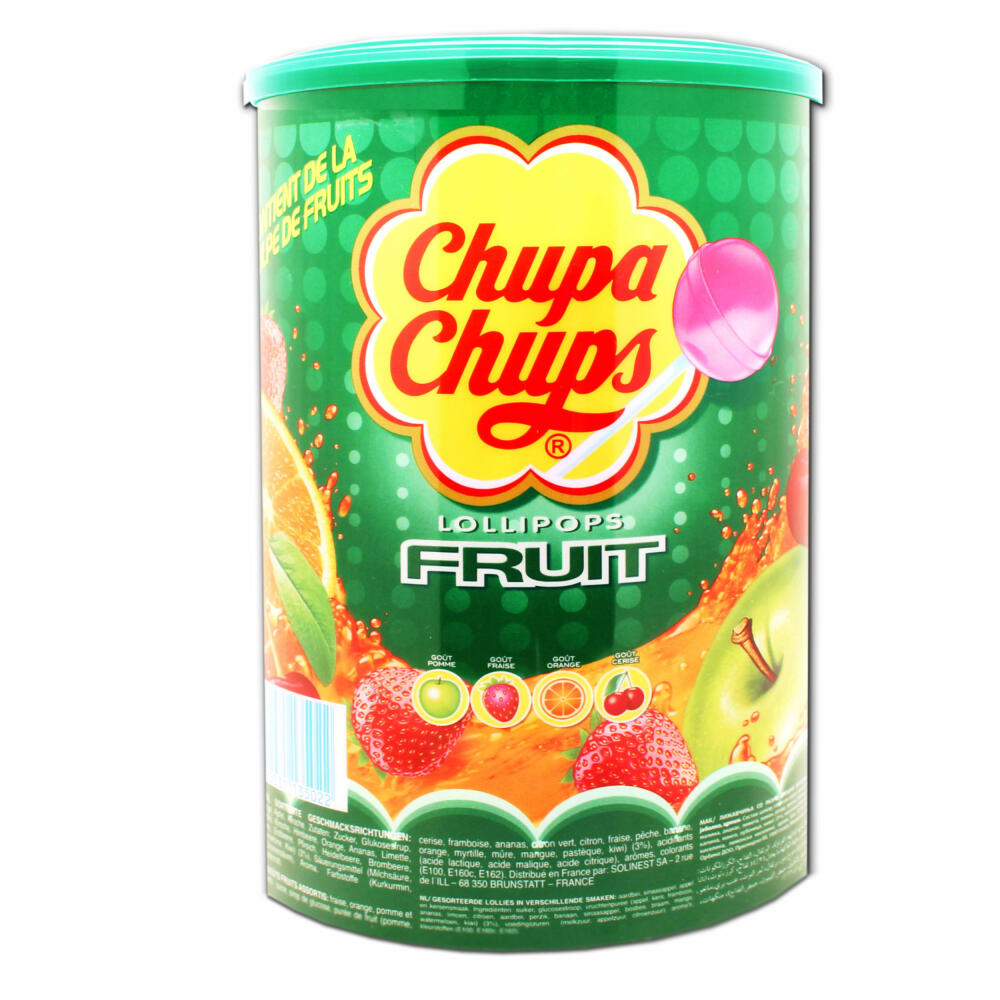 Chupa Chups Frucht Lutscher Lolli, 100 Stück in Cap and Flag Dose, 1200g