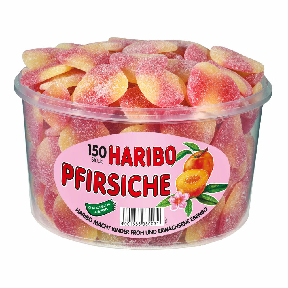 Haribo Peaches, Gummy Bears, Wine Gum, Fruit Gum, 150 Pieces, 1350g Can