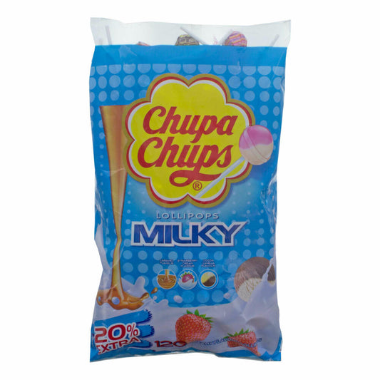 Chupa Chups Lollipops Milky, Lutscher, Karamell, Sahne-Erdbeere, Kokos-Vanille, 120 Stück im Beutel, 1.44 kg