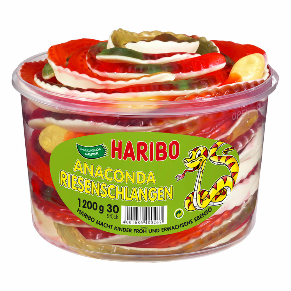 Haribo Anaconda Giant Snakes, Gummy Bears, Wine Gum, Fruit Gum, 30 Pieces, 1200g Can