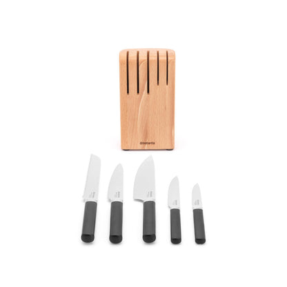 Brabantia Profile Messerblock mit 5 Messern, Holz, Matt Steel, 260483