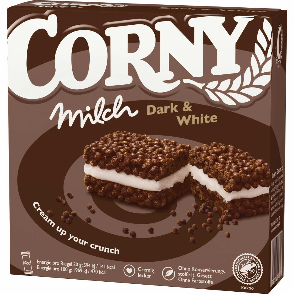 Corny Milch Dark & White, Schokoriegel, Müsliriegel, Schoko Riegel, 4 x 30 g