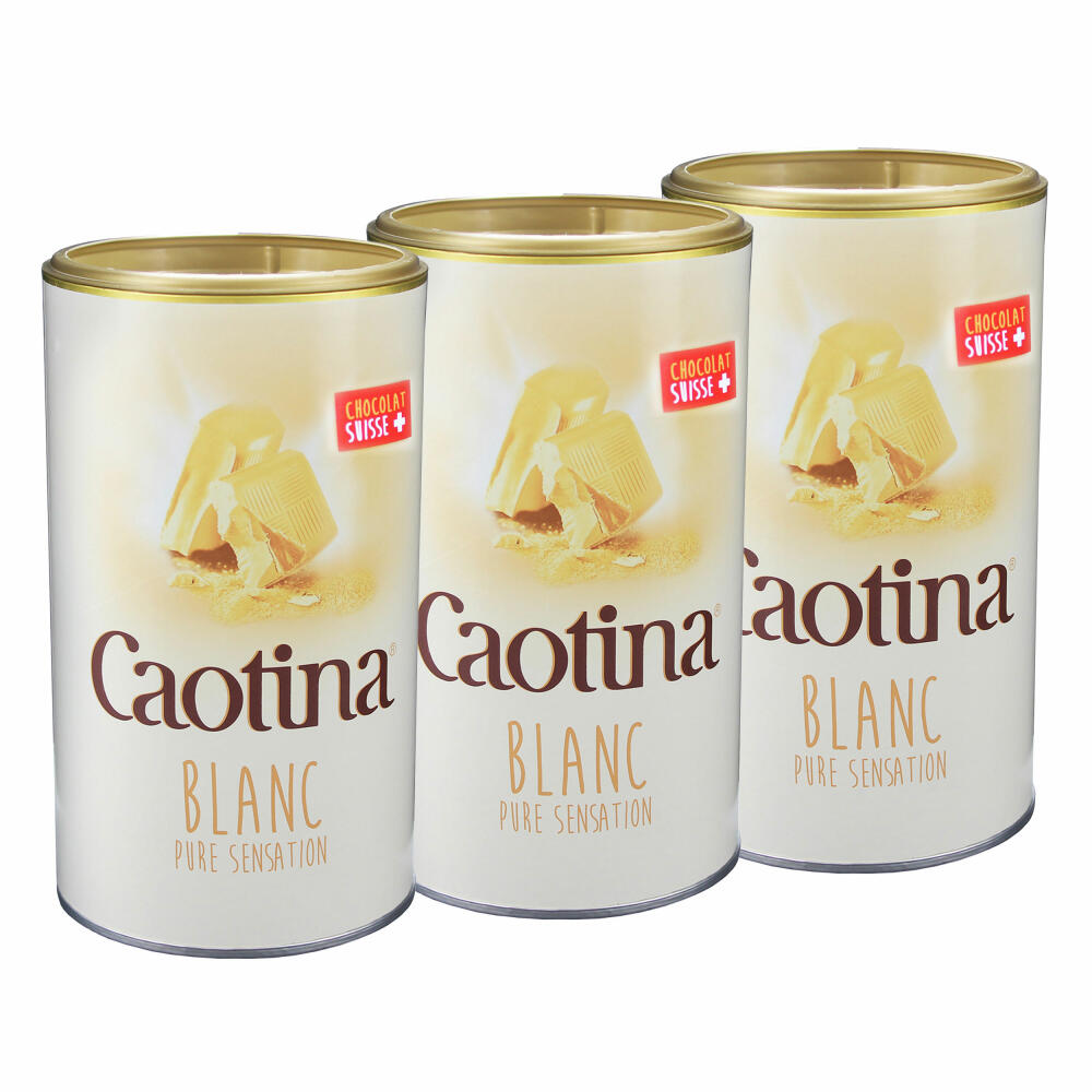 Caotina blanc, Kakao Pulver mit weißer Schweizer Schokolade, heiße Schokolade, Trinkschokolade, 3er Pack, 3 x 500g
