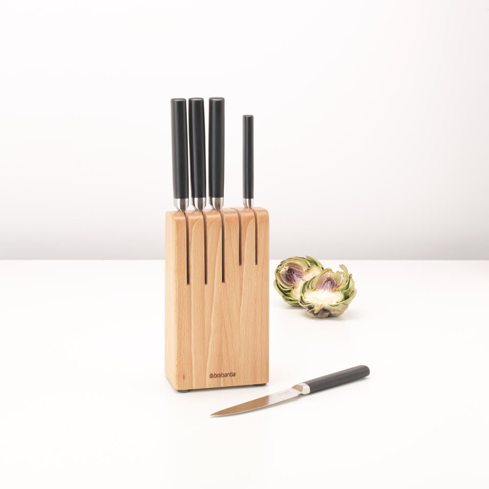 Brabantia Profile Messerblock mit 5 Messern, Holz, Matt Steel, 260483
