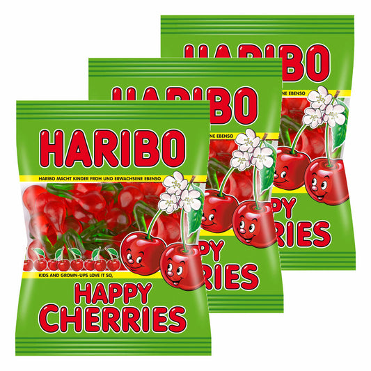 Haribo Happy Cherries, Pack of 3, Gummy Bears, Wine Gum, Fruit Gum, In Bag, Bag