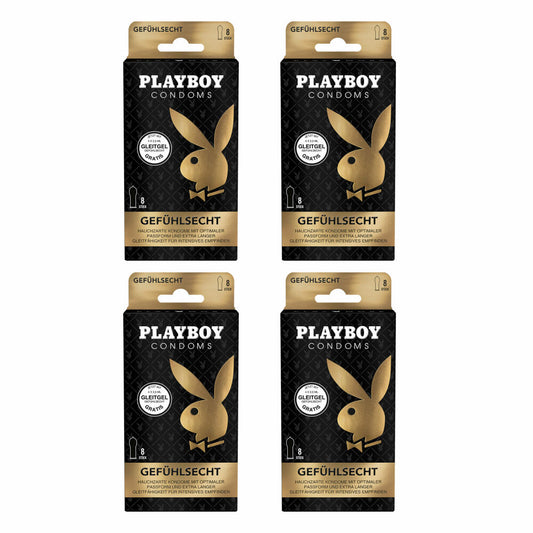Playboy Condoms Kondome Gefühlsecht, Verhütungsmittel, Intensiv, mit Gleitgel gratis, 56 mm, 4 x 8 Stück