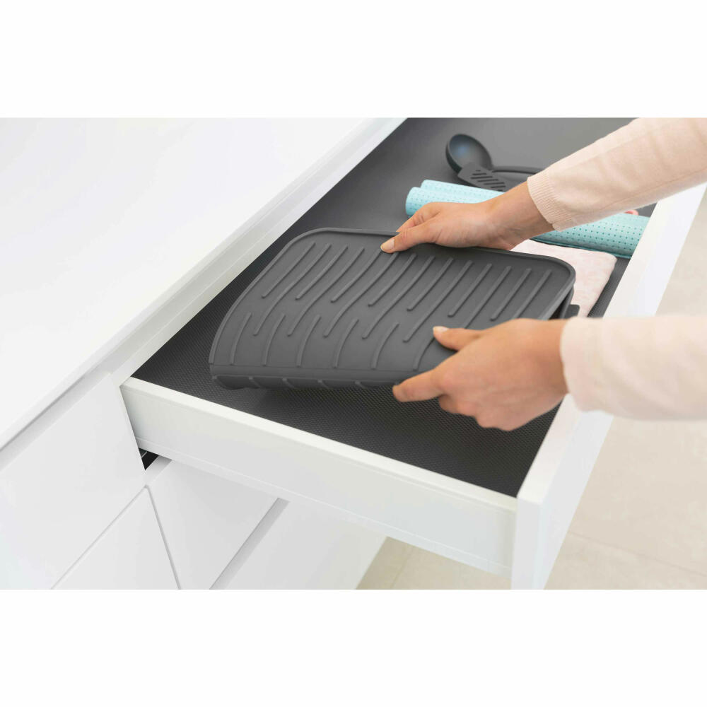 Brabantia Silicone Draining Mat, Dish Mat, Dish Rack, Plastic, Dark Grey, 117442
