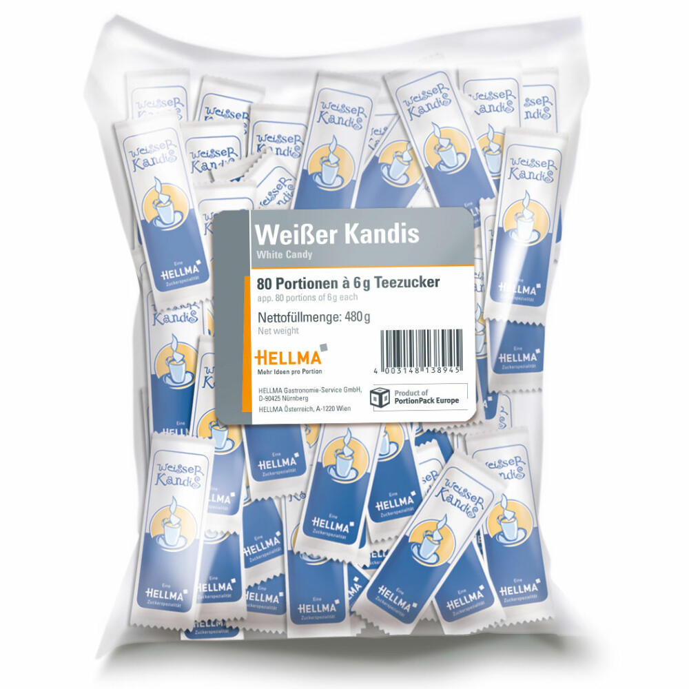 Hellma Weißer Kandis, Zucker, Portionszucker, Zuckertüte, 80 Stück