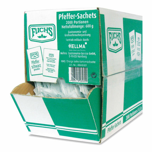 Fuchs Pfeffer, Pfeffer Tüte, Pfeffertütchen, Portionpfeffer, Speisepfeffer, für Gastro, Hotel, Büro, Kantine, 2000 Portionen