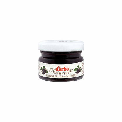 Darbo Schwarze Johannisbeere Konfitüre Extra im Miniglas, Brotaufstrich, Brot Aufstrich, Marmelade, für Gastro, Hotel, Büro, Kantine, 60 Stück á 28 g