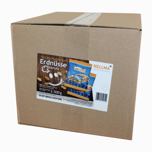 Hellma Erdnüsse, Erdnusskerne, Erdnuss Kern, Snack, Geröstet, Gesalzen, für Gastro, Hotel, Büro, Kantine, 100 Stück á 25 g