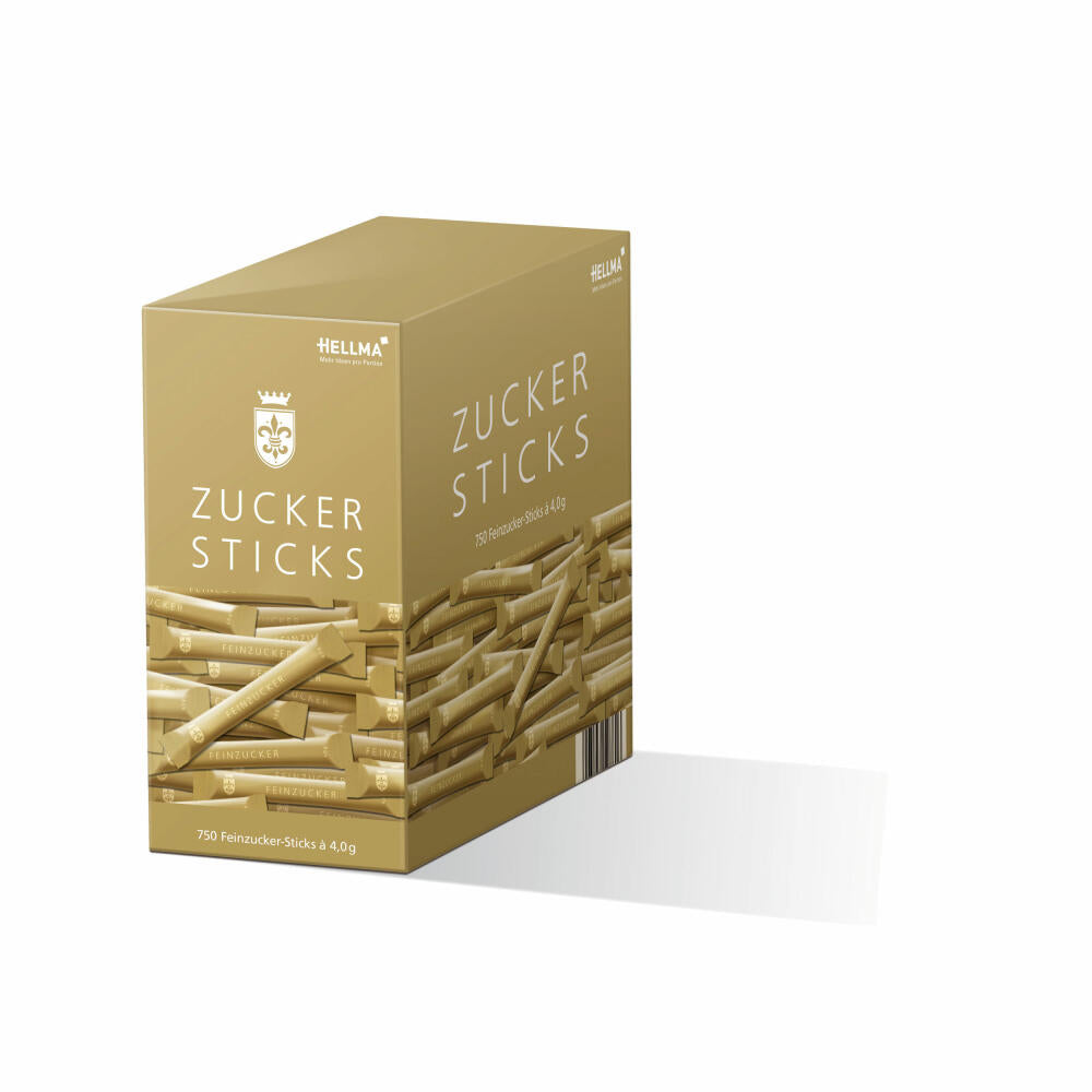 Hellma Zucker-Sticks Goldline, Zucker, Portionszucker, Feinzucker, Zuckertüten, für Gastro, Hotel, Büro, Kantine, 750 Stück á 4 g