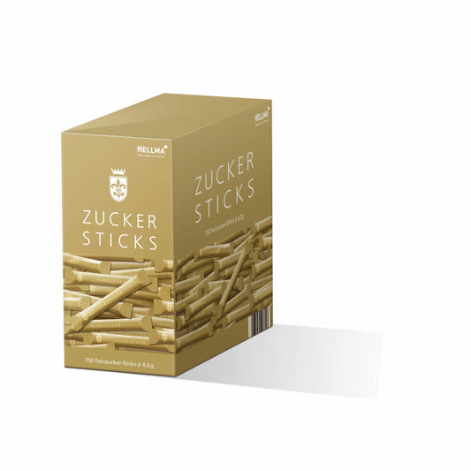 Hellma Zucker-Sticks Goldline, Zucker, Portionszucker, Feinzucker, Zuckertüten, für Gastro, Hotel, Büro, Kantine, 750 Stück á 4 g
