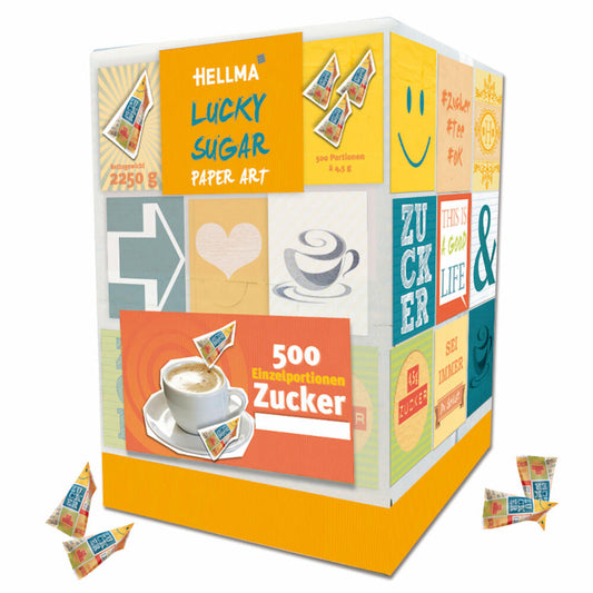 Hellma Lucky Sugar Paper Art, sugar, portion sugar, sugar bags, 500 x 4.5 gr pieces, 2250 gr