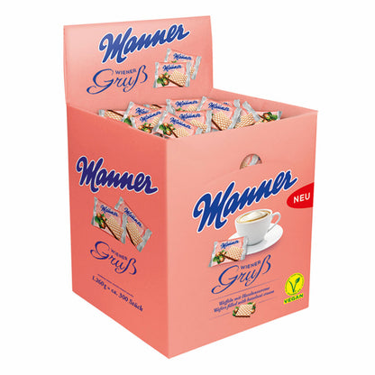 Manner Wiener Gruß, Gebäck, Waffelgebäck, Knusprige Waffel mit Haselnuss-Creme, Schnitten, für Gastro, Hotel, Büro, Kantine, 300 Stück á 4.2 g