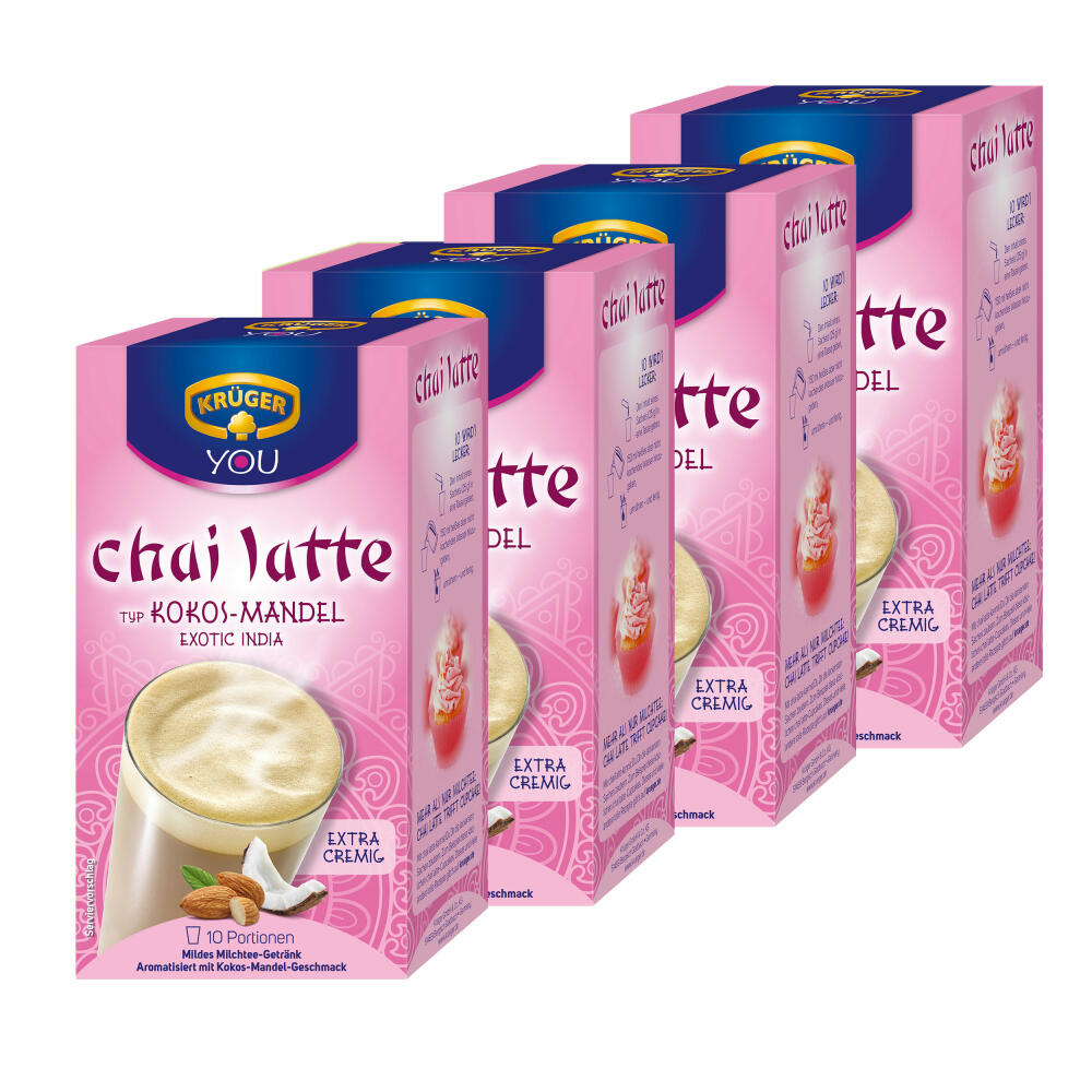Krüger Chai Latte Exotic India, Kokos-Mandel, mildes Milchtee Getränk, 40 Portionsbeutel