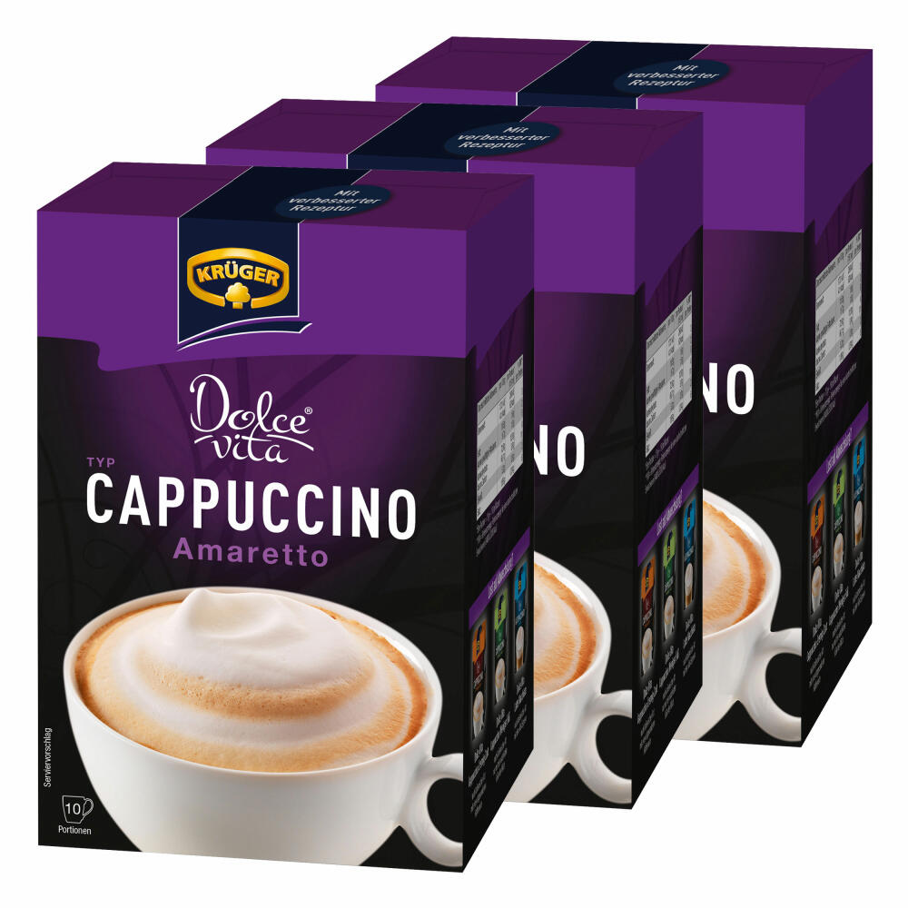 Krüger Dolce Vita Cappuccino, Amaretto, Milchkaffee, Milch Kaffee aus löslichem Bohnenkaffee, 30 Portionsbeutel
