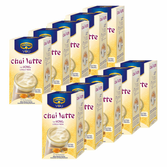Krüger Chai Latte Lovely India, Honig-Geschmack, mildes Milchtee Getränk, 10er Pack, 10 x 10 Portionsbeutel
