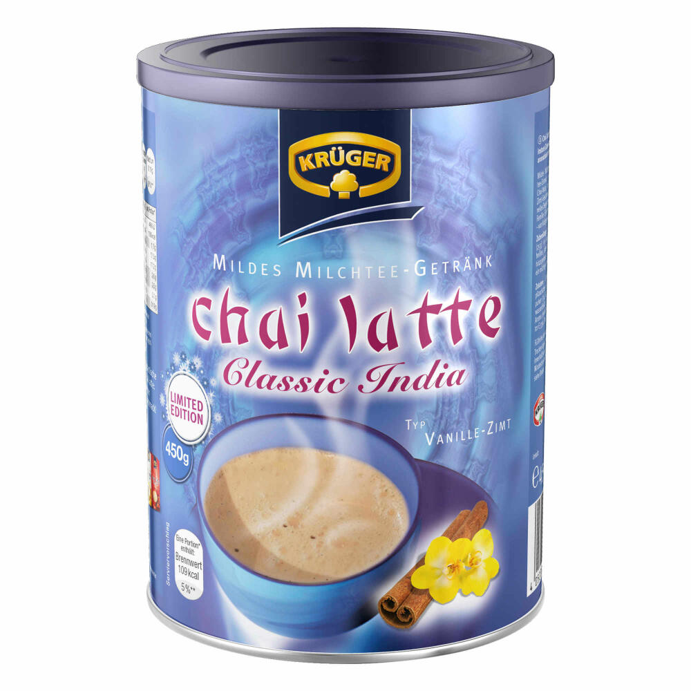 Krüger Chai Latte Classic India Vanille-Zimt, Milchtee, Teepulver, Instant Tee, 3 x Dose, 8971