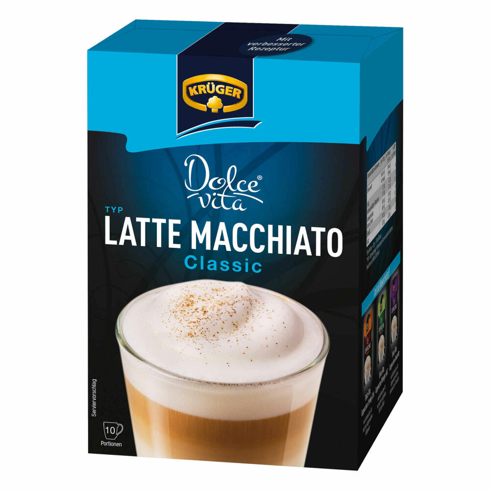 Krüger Dolce Vita Cappuccino und Latte Macchiato Set, mit 2 Sorten, Classic und Amaretto, Milch Kaffee aus löslichem Bohnenkaffee, 20 Portionsbeutel, 429 g