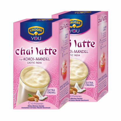 Krüger Chai Latte Exotic India, Kokos-Mandel, mildes Milchtee Getränk, 20 Portionsbeutel