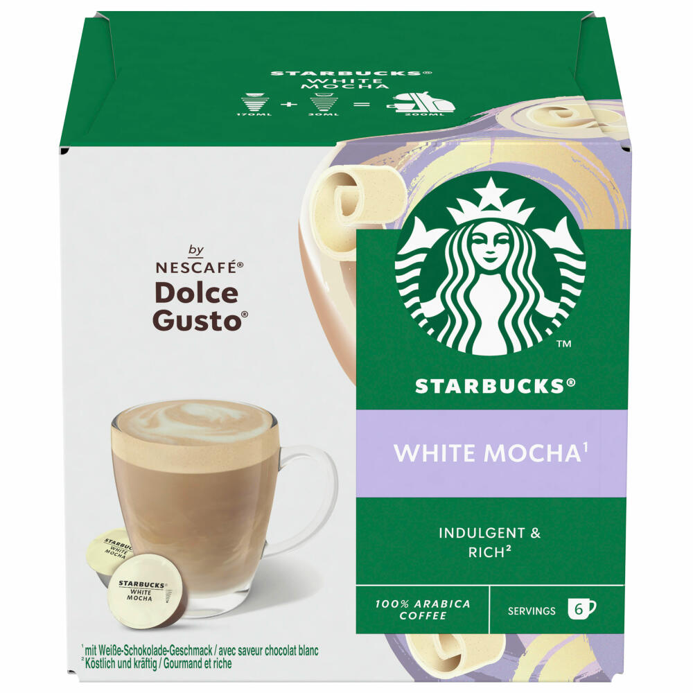 Nescafé Dolce Gusto Starbucks White Mocha, Weiße Schokolade Geschmack, Kaffeekapseln, 6 Portionen
