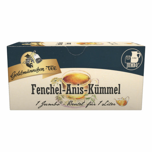 Goldmännchen Jumbo Tee Fenchel-Anis-Kümmel, Kräutertee, 20 Teebeutel, Große Beutel, 3121
