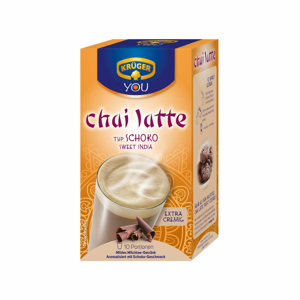 Krüger Chai Latte Sweet India, Schoko, mildes Milchtee Getränk, 4er Pack, 4 x 10 Portionsbeutel