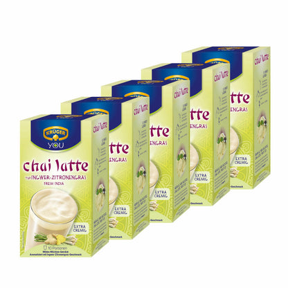 Krüger Chai Latte Fresh India, Ingwer-Zitronengras, mildes Milchtee Getränk, 5er Pack, 5 x 10 Portionsbeutel