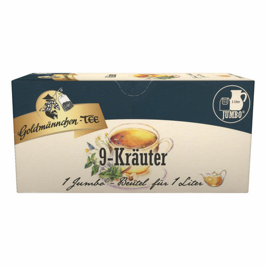 Goldmännchen Jumbo Tee Thüringer 9-Kräuter, Kräutertee, 20 Teebeutel, Große Beutel, 3119