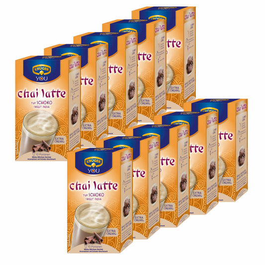 Krüger Chai Latte Sweet India, chocolate, mild milk tea drink, 10-pack, 10 x 10 portion bags