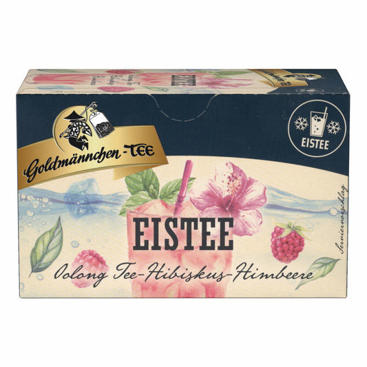 Goldmännchen Eistee Oolong Tee Hibiskus-Himbeer, Eis Tee, mit Koffein, aromatisiert mit Himbeergeschmack, 20 Teebeutel, X04276