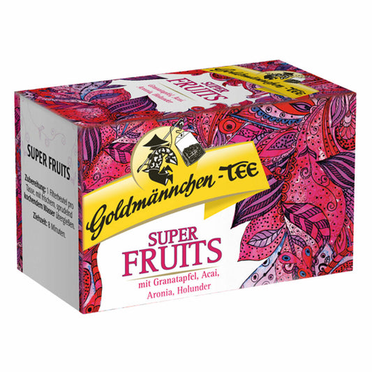 Goldmännchen Super Fruits Tee mit Granatapfel, Acai, Aronia und Holunder, Obsttee, Früchtetee,  20 Filterbeutel à 2.25 g