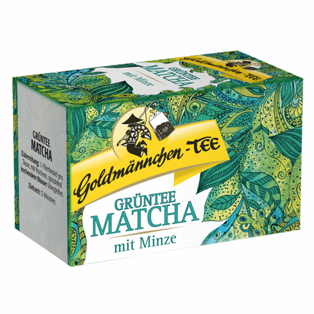 Goldmännchen Grüntee Matcha mit Minze, Grüner Tee, Matcha Tee, 20 Filterbeutel à 1.4 g