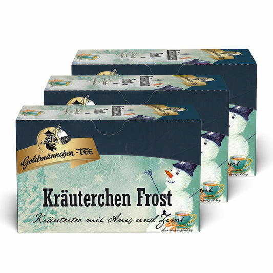 Goldmännchen Kräuterchen Frost Tee 3er Set, Kräutertee mit Anis und Zimt, Wintertee, 3x20 Teebeutel