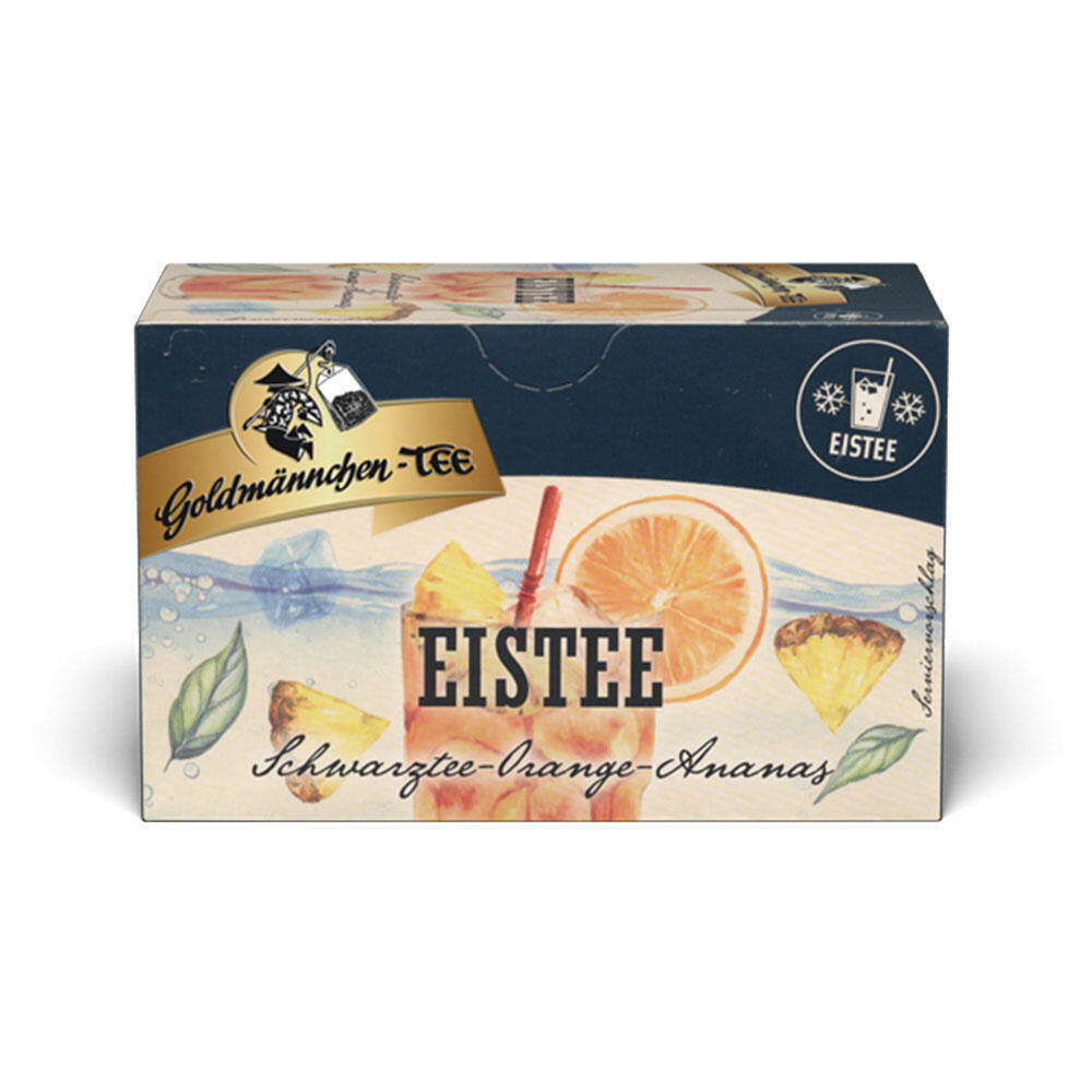 Goldmännchen Eistee Schwarztee Orange-Ananas, Eis Tee, mit Koffein, aromatisiert mit Orangen-Ananasgeschmack, 20 Teebeutel, X04262