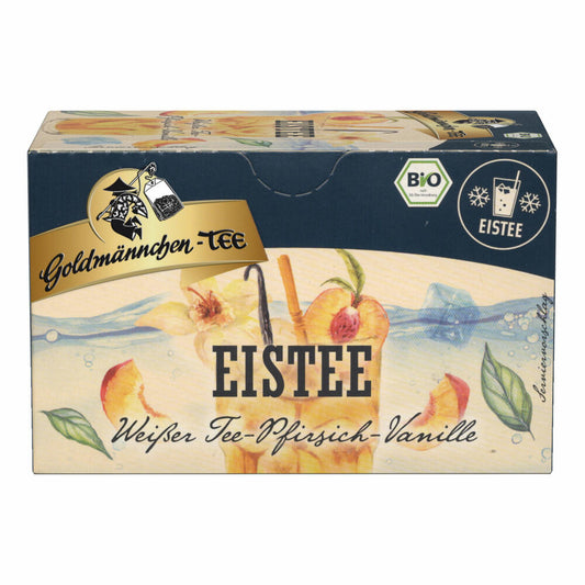 Goldmännchen BIO Eistee Weißer Tee Pfirsich-Vanille, Eis Tee, Biotee, 20 Teebeutel, X04286