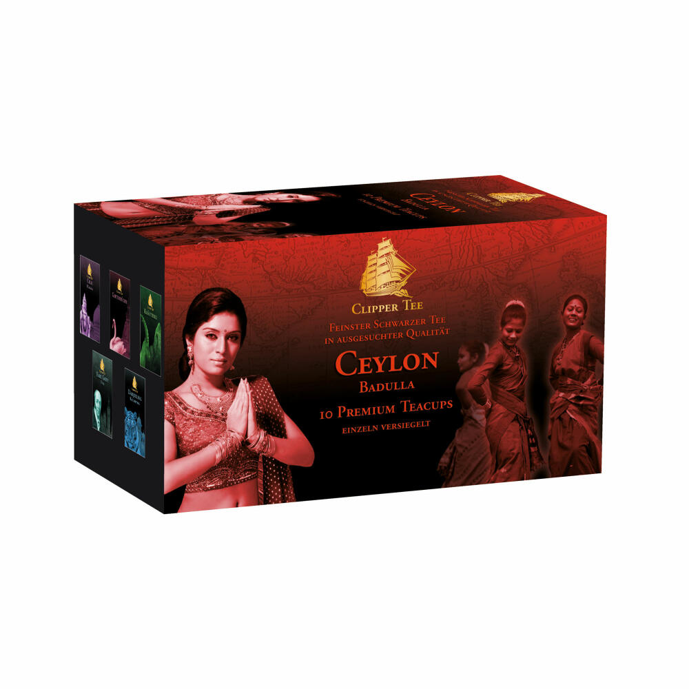 Clipper Tee Ceylon Badulla Teacups, Schwarzer Tee, Schwarztee, Herb - Aromatisch, 10 Beutel einzeln versiegelt, 4908