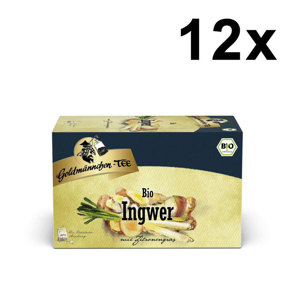 Goldmännchen Bio-Ingwer-Tee mit Zitronengras 12er Set, Bio-Kräuterteemischung, 12 x 20 Beutel