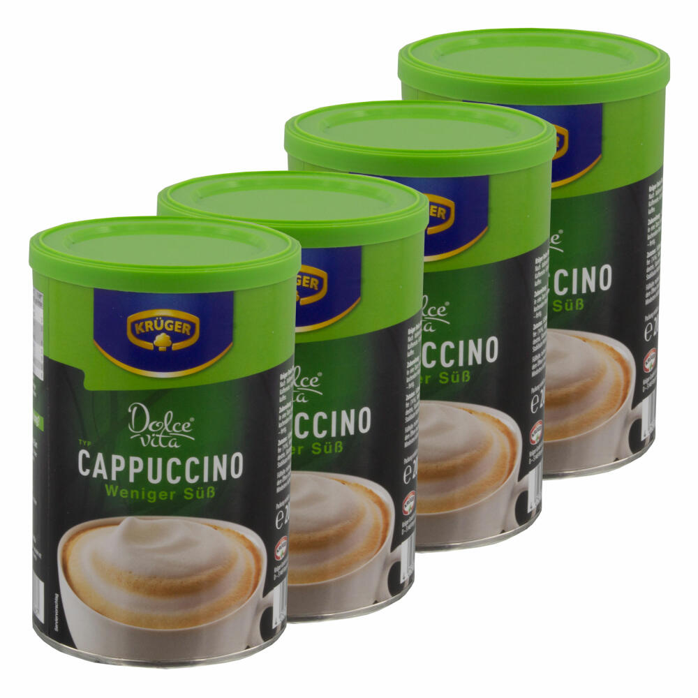 Krüger Dolce Vita Cappuccino, Weniger Süß, Milchkaffee, Milch Kaffee aus löslichem Bohnenkaffee, 4 x 200 g