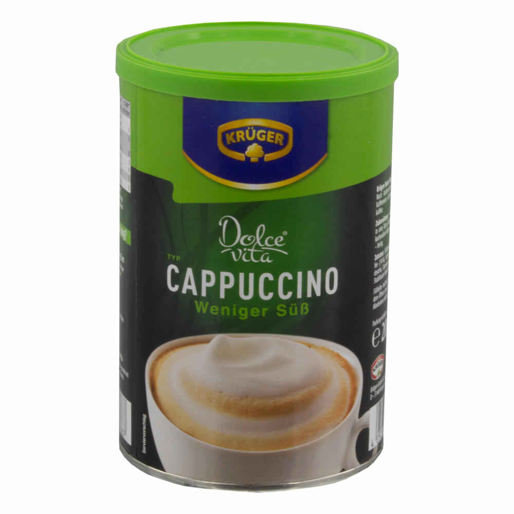 Krüger Dolce Vita Cappuccino, Weniger Süß, Milchkaffee, Milch Kaffee aus löslichem Bohnenkaffee, 4 x 200 g