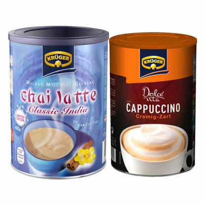Krüger Dreampack Chai Tee India Vanilla Zimt 450 g und Cappuccino Cremig Zart 200 g