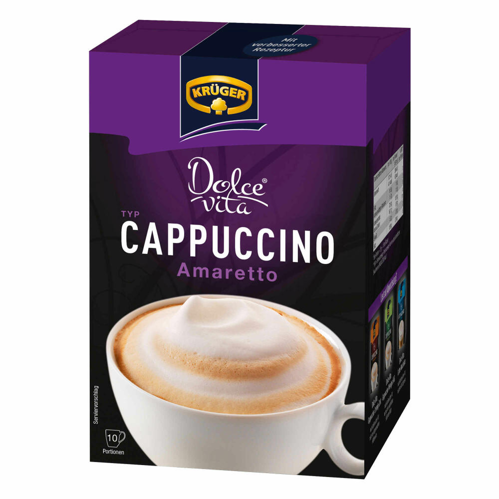 Krüger Dolce Vita Cappuccino und Latte Macchiato Set, mit 2 Sorten, Classic und Amaretto, Milch Kaffee aus löslichem Bohnenkaffee, 20 Portionsbeutel, 429 g