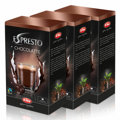 K-Fee Espresto Chocolatte, Trinkschokolade Fairtrade, Kakao, 3er Pack, 3 x 16 Kapseln