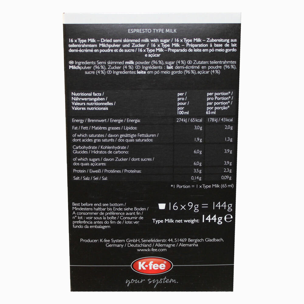K-Fee Espresto Milchkapsel für Kaffee & Tee, Milch, Crema Latte, 3er Pack, 3 x 16 Kapseln