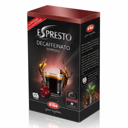 K-Fee Espresto Espresso Decaffeinato, Kaffee, koffeinfrei Arabica, Intensität 7, 16 Kapseln