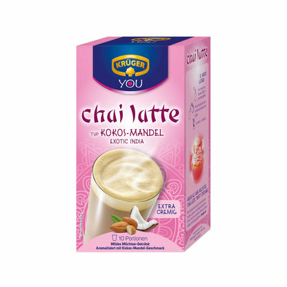 Krüger Chai Latte Exotic India, Kokos-Mandel, mildes Milchtee Getränk, 30 Portionsbeutel