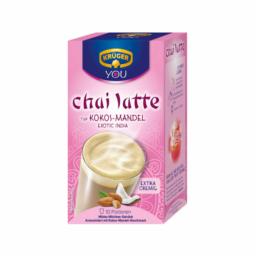 Krüger Chai Latte Exotic India, Kokos-Mandel, mildes Milchtee Getränk, 50 Portionsbeutel