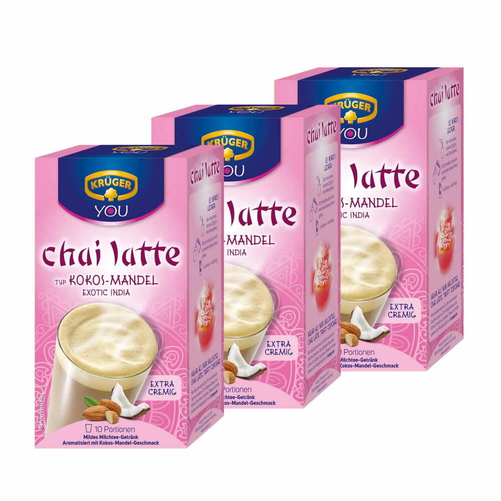 Krüger Chai Latte Exotic India, Kokos-Mandel, mildes Milchtee Getränk, 30 Portionsbeutel